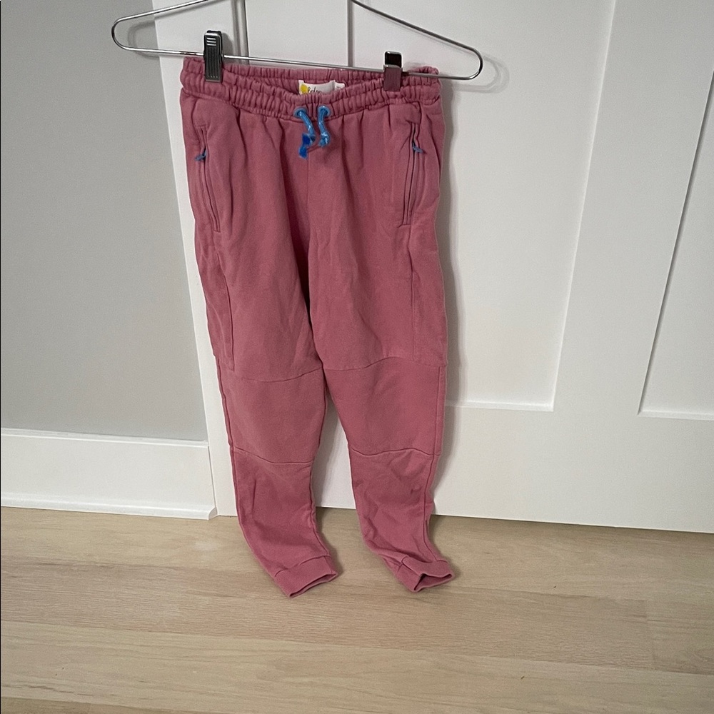 Boden Pink Jogger Pants with Blue Drawstring and Zipper Pockets Size 10y